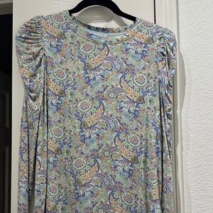 Long Sleeve Paisley Print Tee - Multicolor